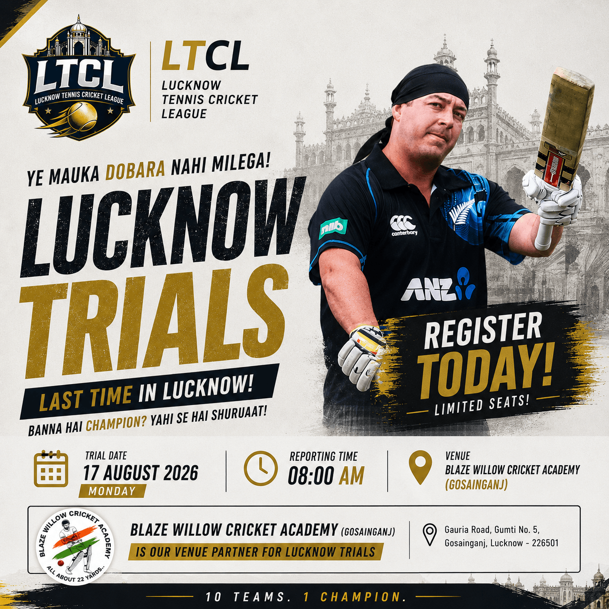 LTCL Lucknow trials venue - Blaze Willow Cricket Academy